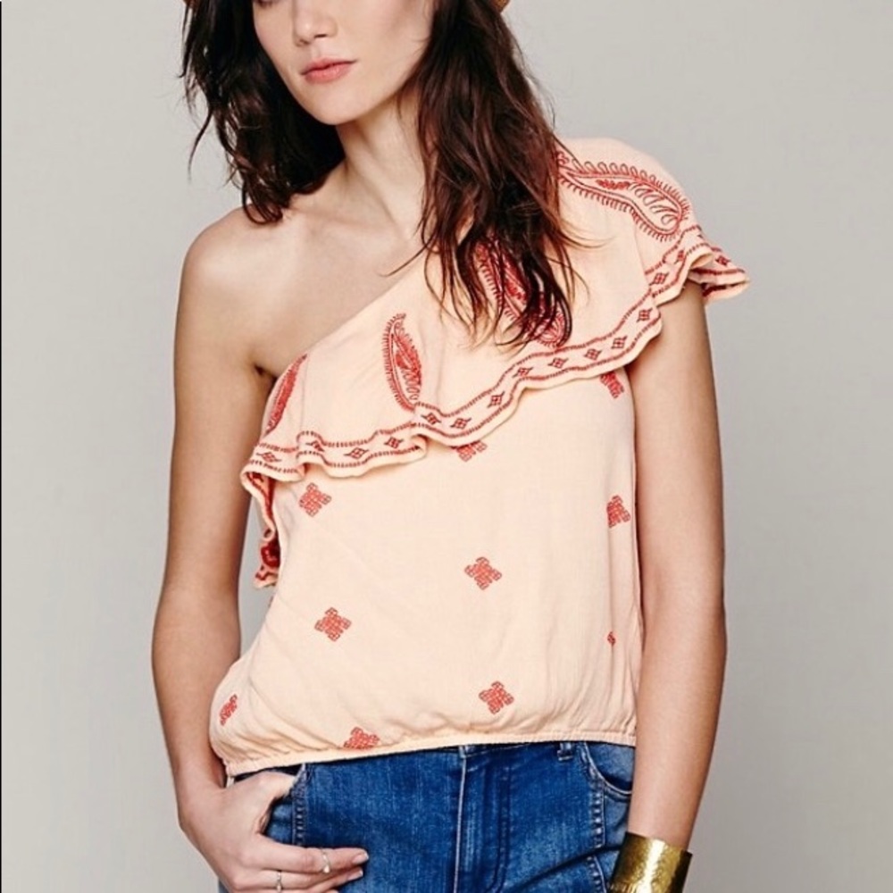 Free People Peach One Shoulder Top, Size Small